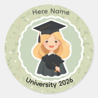 Pegatina Redonda Cute Girle  Graduation Sticker