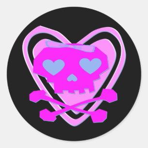PEGATINA REDONDA CUTE & GIRLY EMO SKULL & CROSSBONES