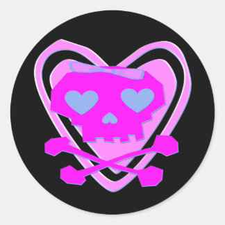PEGATINA REDONDA CUTE & GIRLY EMO SKULL & CROSSBONES