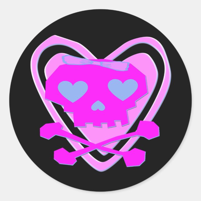 PEGATINA REDONDA CUTE & GIRLY EMO SKULL & CROSSBONES (Anverso)