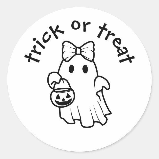Pegatina Redonda Cute Girly Ghost Trick or Treat Halloween (Anverso)