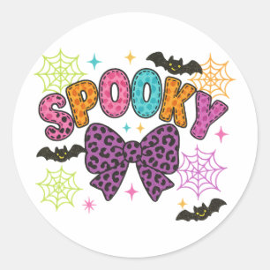 Pegatina Redonda Cute Girly Spooky Leopardo Bow Halloween