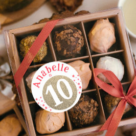 Pegatina Redonda Cute Glam Gold Purpurina Edad Círculo Fiesta Rojo