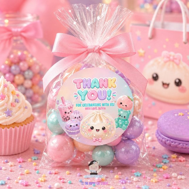 Pegatina Redonda Cute Glitter Dumpling Bao Squishy Fiesta Cumpleaño (Cute Glitter Dumpling Bao Squishy Party Birthday Classic Round Sticker)