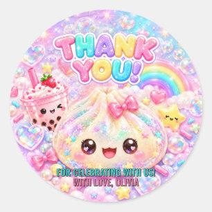 Pegatina Redonda Cute Glitter Dumpling Bao Squishy Fiesta Cumpleaño