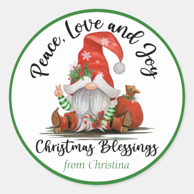 Pegatina Redonda Cute Gnome Christmas Blessings Personalized (Anverso)