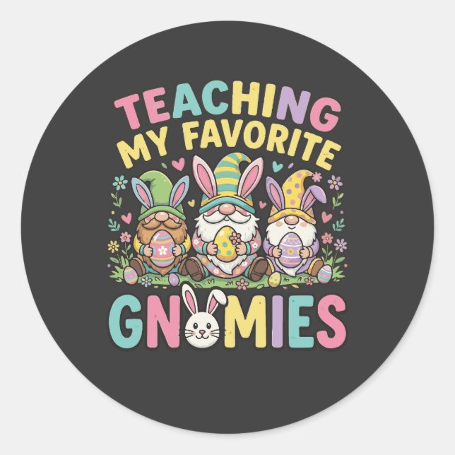 Pegatina Redonda Cute Gnome Teacher Design Teaching  (Anverso)