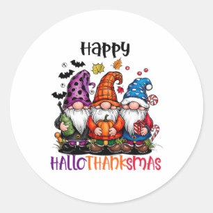 Pegatina Redonda Cute Gnomes Happy Hallothanksmas Halloween Thanksg