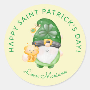 Pegatina Redonda Cute Gnomo Feliz Día de San Patricio Favoritos de