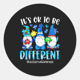 Pegatina Redonda Cute gnomos conciencia del autismo para ser difere
