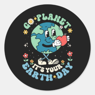 Pegatina Redonda Cute Go Planet Es Tu Tierra Día 2025 Profesora