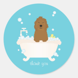 Pegatina Redonda Cute Goldendoodle Bubble Bath