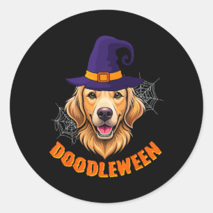 Pegatina Redonda Cute Goldendoodle Halloween Spookee Golden Doodle