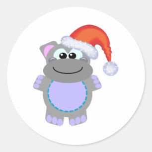 Pegatina Redonda Cute Goofkins hipopótamo de Navidad santa