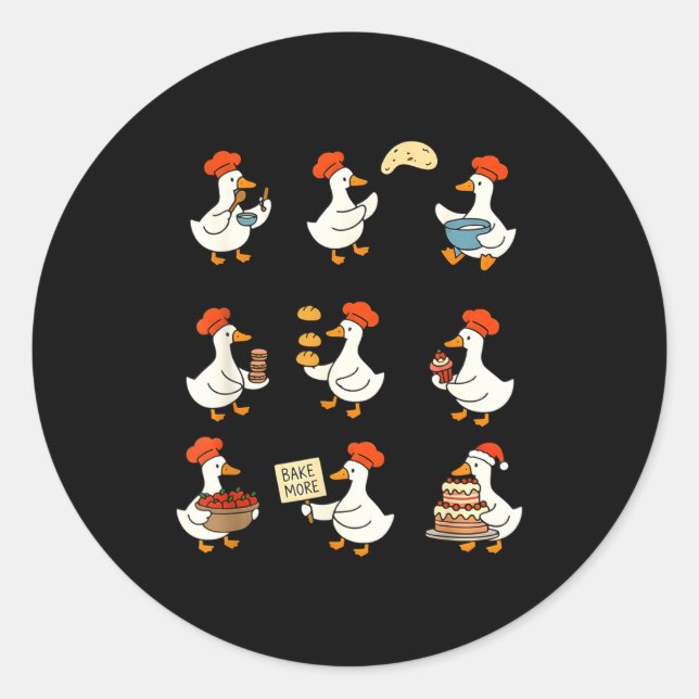 Pegatina Redonda Cute Goose Baking Funny Baker Goose Chef Pastry Ba (Anverso)