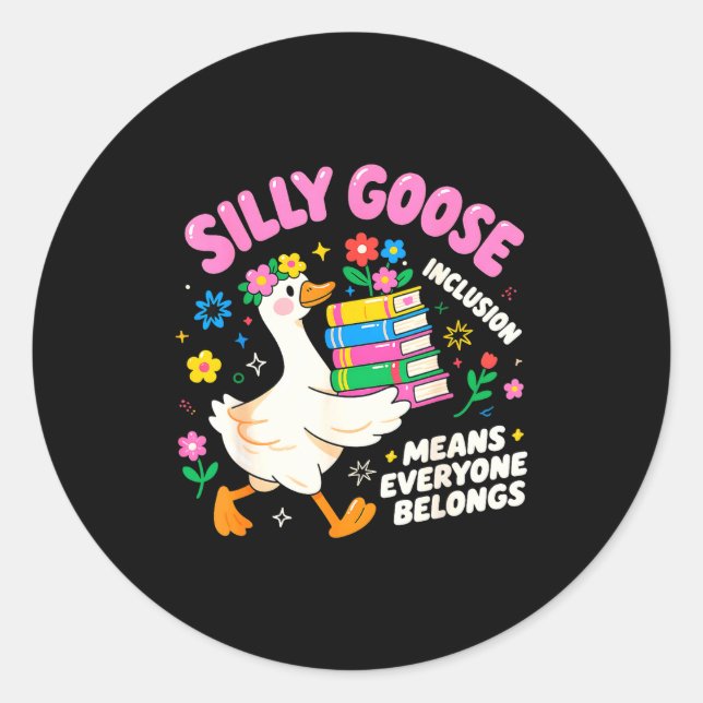 Pegatina Redonda Cute Goose Inclusion Everyone Belongs Teacher Gift (Anverso)