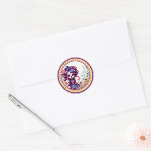 Pegatina Redonda Cute Gothic Garden Sugar Skull