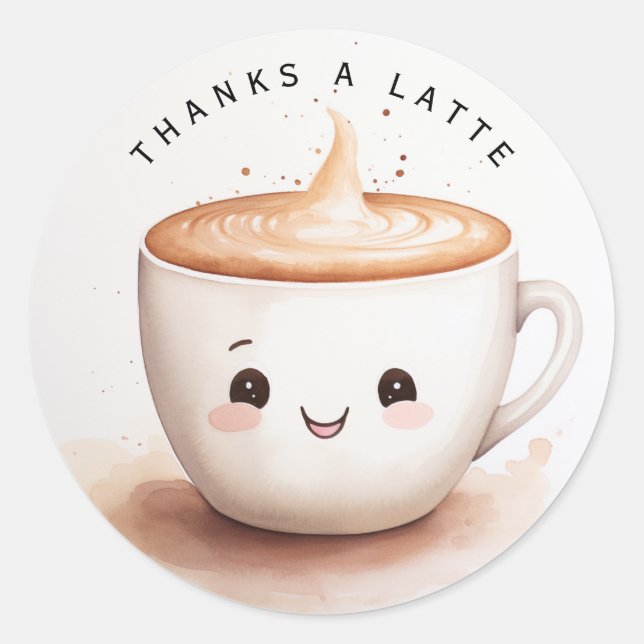 Pegatina Redonda Cute gracias a una latte (Anverso)