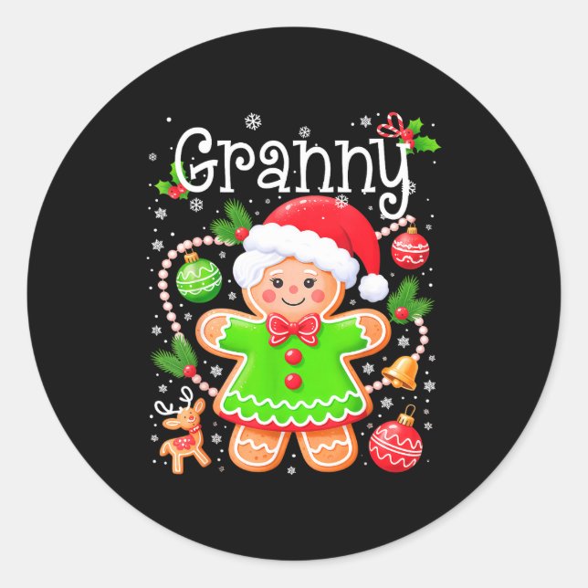 Pegatina Redonda Cute Granny Gingerbread Family Matching Christmas  (Anverso)