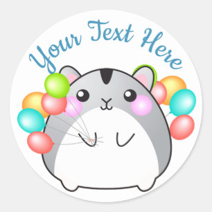 Pegatina Redonda Cute Gray Kawaii Hamster