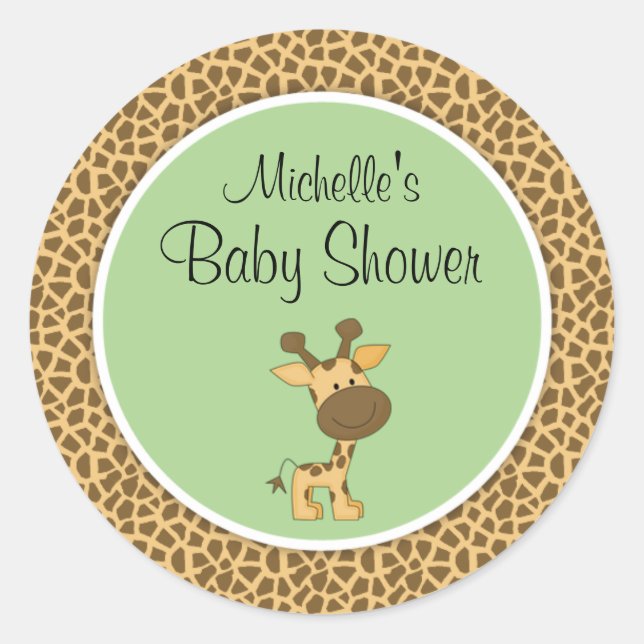 Pegatina Redonda Cute Green Giraffe Gender Neutral Baby Shower (Anverso)
