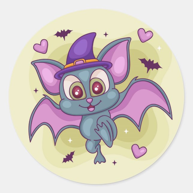 Pegatina Redonda Cute Halloween Bat (Anverso)