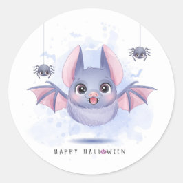 Pegatina Redonda Cute Halloween Bat and Spider