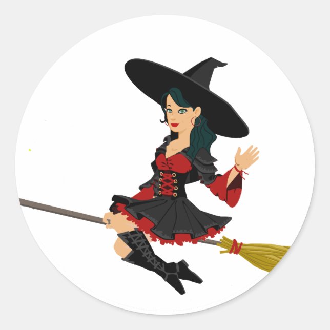 Pegatina Redonda Cute Halloween Bonito Witch (Anverso)