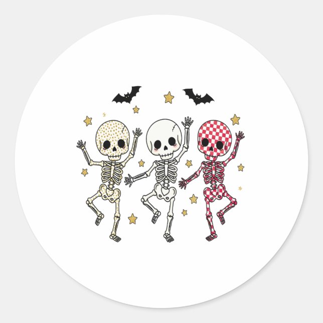 Pegatina Redonda Cute Halloween Dancing Skeletons (Anverso)