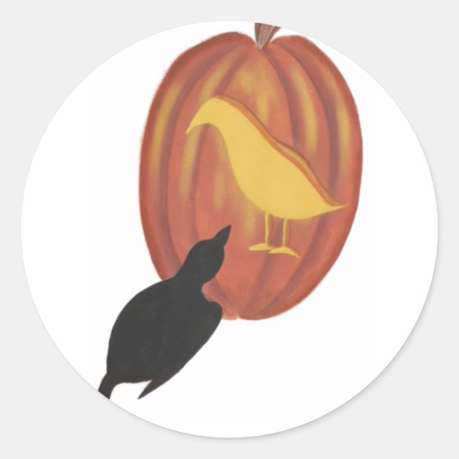 Pegatina Redonda Cute Halloween Jack O'Lantern y Crow (Anverso)