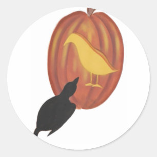 Pegatina Redonda Cute Halloween Jack O'Lantern y Crow