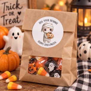 Pegatina Redonda Cute Halloween Mummy Sticker con Calabaza