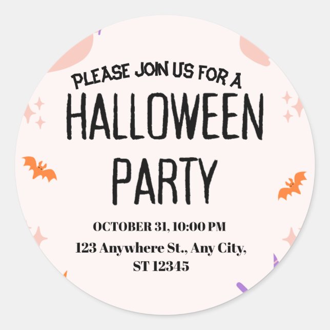 Pegatina Redonda Cute Halloween Party Invitation (Anverso)