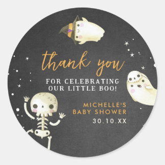 Pegatina Redonda Cute Halloween Pequeño Boo Baby Shower Gracias