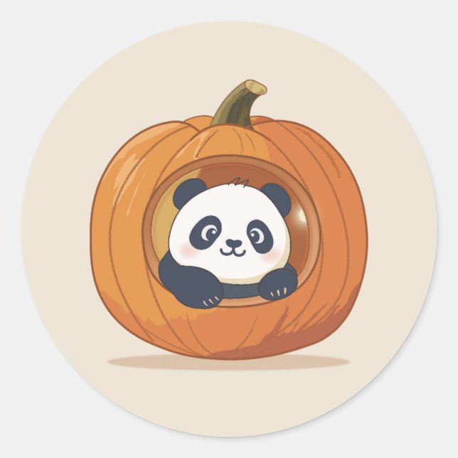 Pegatina Redonda Cute Halloween Pumpkin Panda (Anverso)
