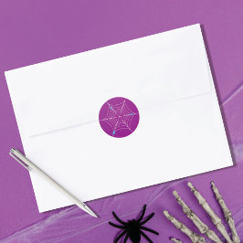 Pegatina Redonda Cute Halloween Spiderweb Purple