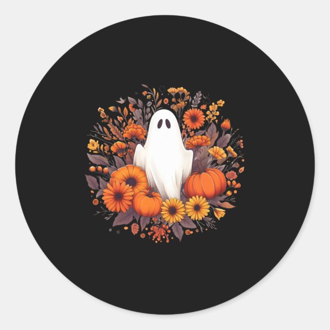 Pegatina Redonda Cute Halloween Spooky Ghost Fall Pumpkin Otoño Fl (Anverso)