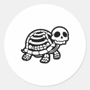 Pegatina Redonda Cute Halloween Turtle Skeleton Tortoise Fossiers A
