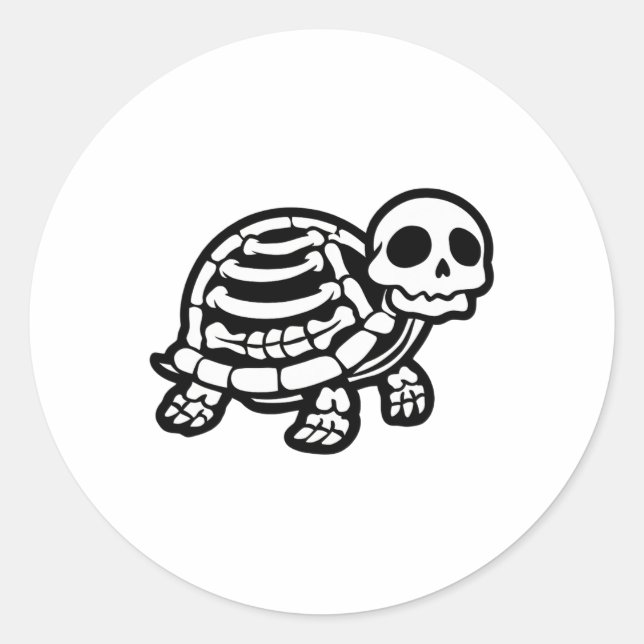 Pegatina Redonda Cute Halloween Turtle Skeleton Tortoise Fossiers A (Anverso)