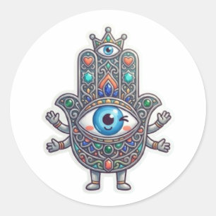 Pegatina Redonda Cute Hamsa Ojo Turco Marroquí Amazigh Kawaii Pegat