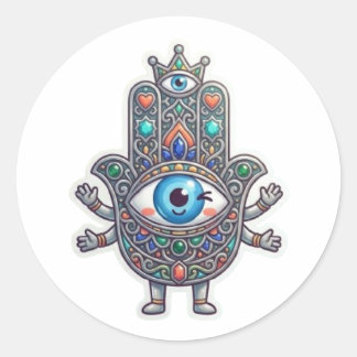 Pegatina Redonda Cute Hamsa Ojo Turco Marroquí Amazigh Kawaii Pegat