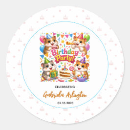 Pegatina Redonda Cute Hamster Birthday Party | Kids Hamster