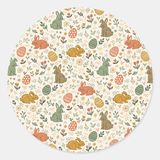 Pegatina Redonda Cute Hand Drawn Spring Bunnies Sticker (Anverso)