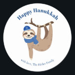 Pegatina Redonda Cute Hanukkah Sloth<br><div class="desc">Cute Hanukkah diseño personalizado.</div>