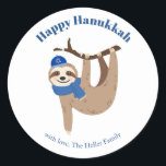 Pegatina Redonda Cute Hanukkah Sloth<br><div class="desc">Cute Hanukkah diseño personalizado.</div>