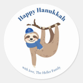 Pegatina Redonda Cute Hanukkah Sloth