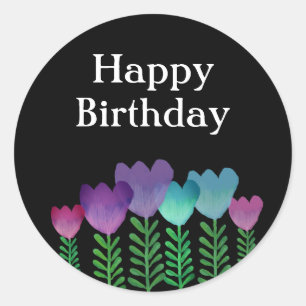 Pegatina Redonda Cute Happy Birthday Floral