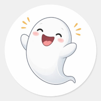 Pegatina Redonda Cute Happy Cartoon Ghost Character Sticker