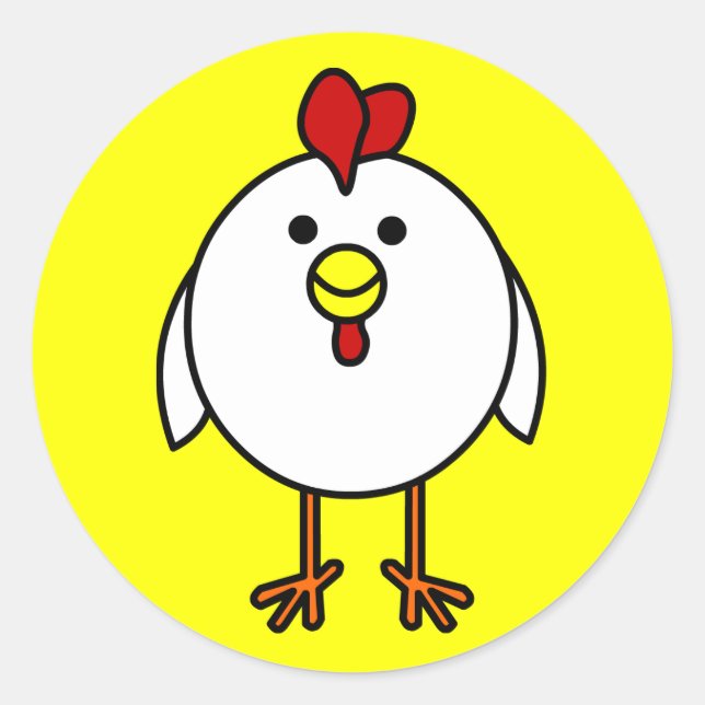 Pegatina Redonda Cute Happy Chicken (Anverso)