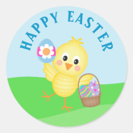 Pegatina Redonda Cute Happy Easter Baby Chick Easter Eggs